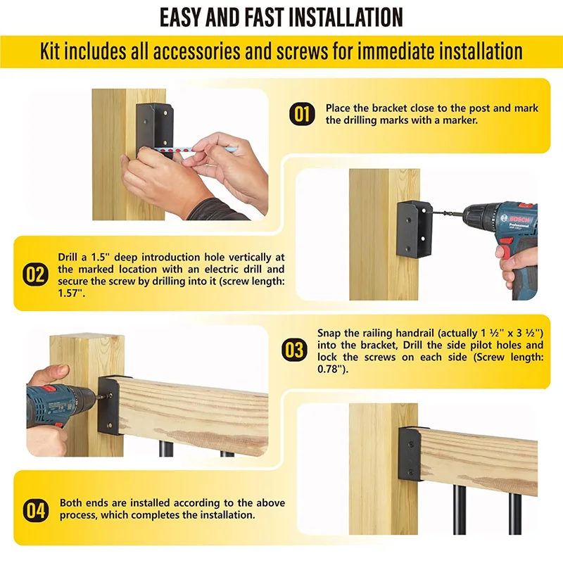 Connecteur de balustrade de pont en acier inoxydable, support GNE, balustrade en bois, 2 po x 4 po, main courante