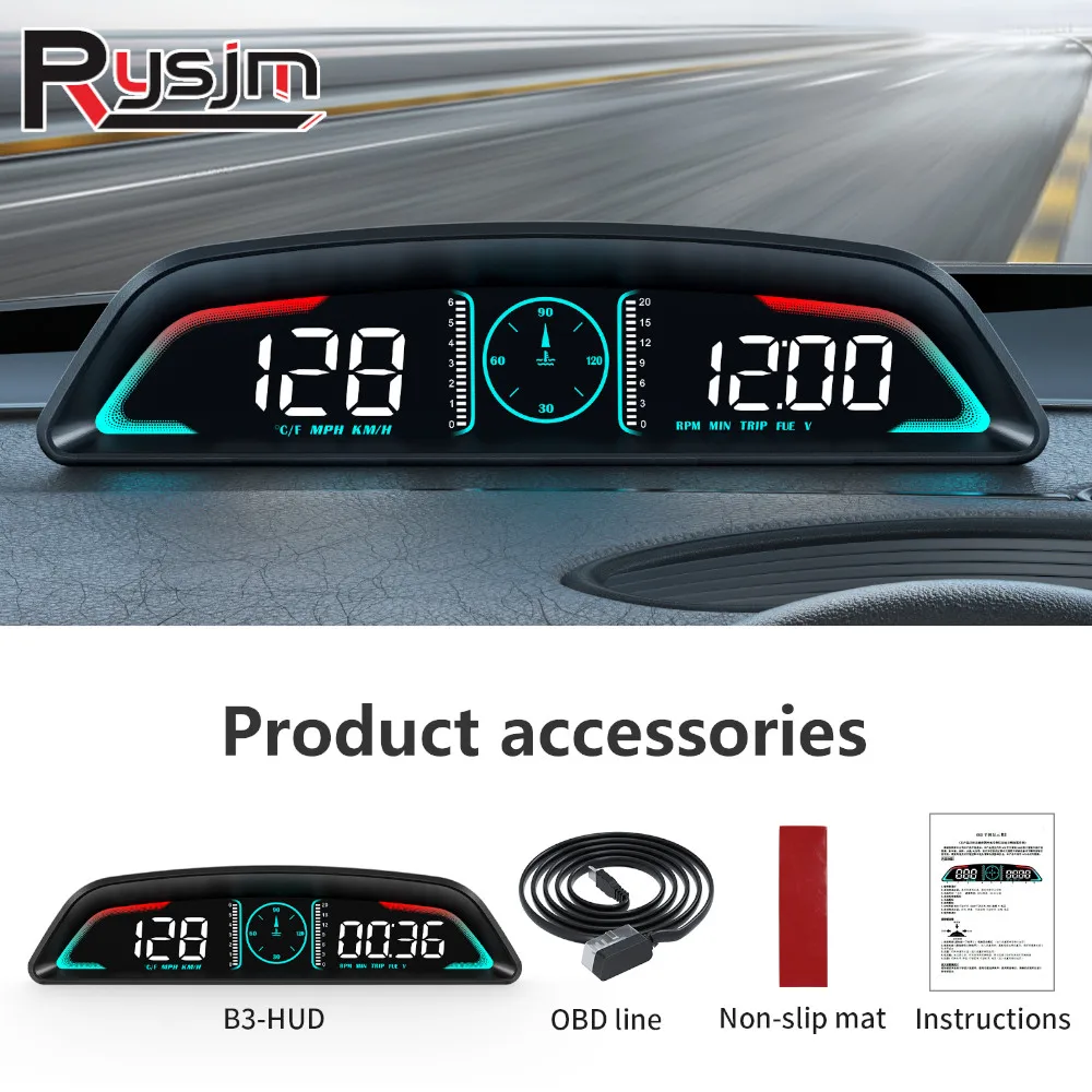 B3 OBD2 HUD Multifunctional Display Smart Digital Meter Speedometer RPM Clock Water Temp Voltage Fuel Consumption Multiple Alarm