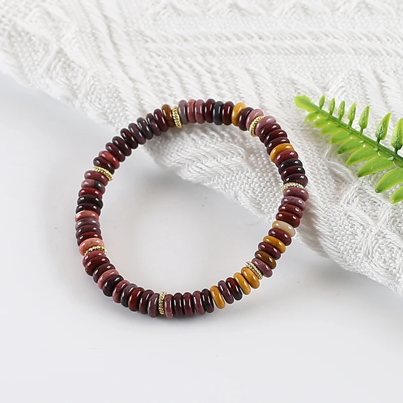 Natural Stone Mookite Jasper Bracelet Bohemian Women Handmade Elastic Rope Beaded Jewelry 18cm 13g