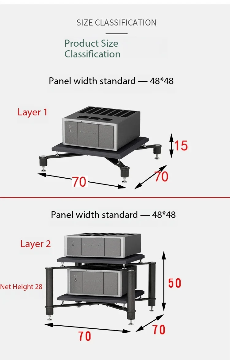 1-4 Layer SUS Frame Audio Rack E0 Panel Amplifier Stand Media Rack with Removable Shock Feet for Home Theater DJ Speakers