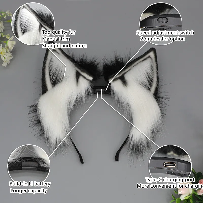 Rechargable Electric Moving Cat Ear Swinging Headband Cosplay Accessories Carnival Halloween Club Pub Masquerade Party Headwear