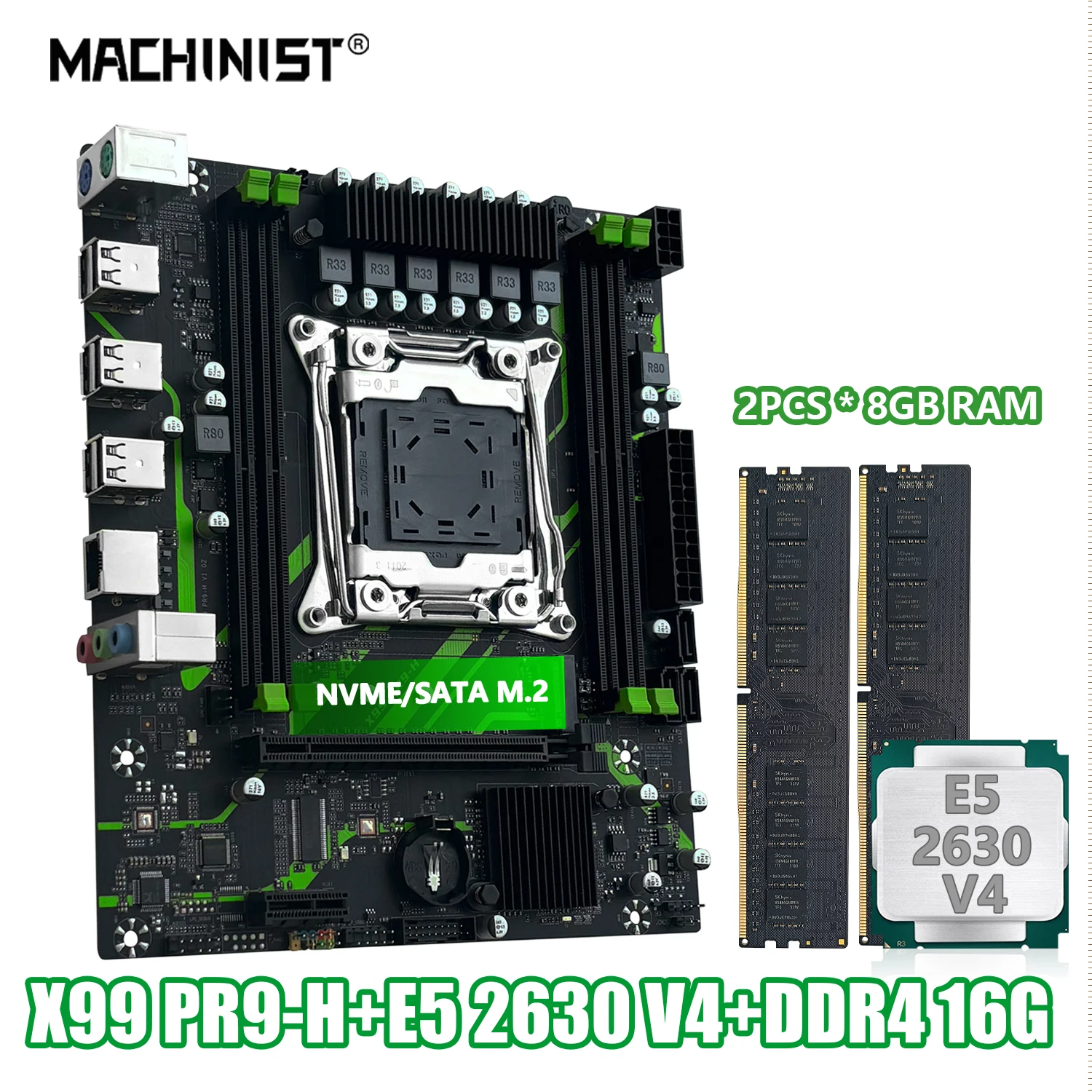 MACHINIST PR9-H X99 Motherboard With Intel LGA2011-3 Xeon E5 2630 V4 CPU Set DDR4 2*8GB 2133MHz RAM Memory Kit M-ATX NVME M.2