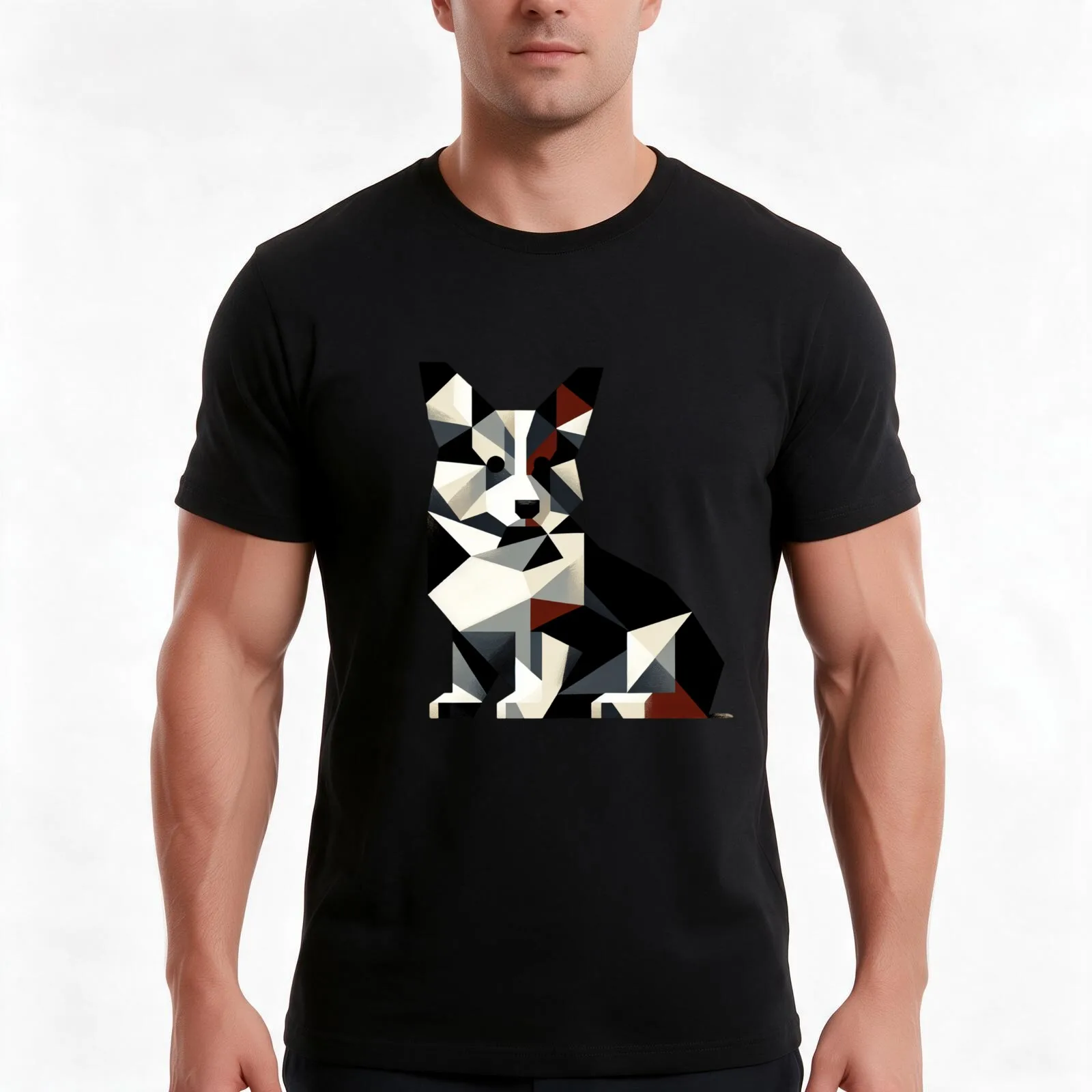 Abstract Design Tricolor Corgi T-Shirt Summer Casual Cotton Tee Oversized Streetwear Tops Vintage Graphic Print 100% Cotton