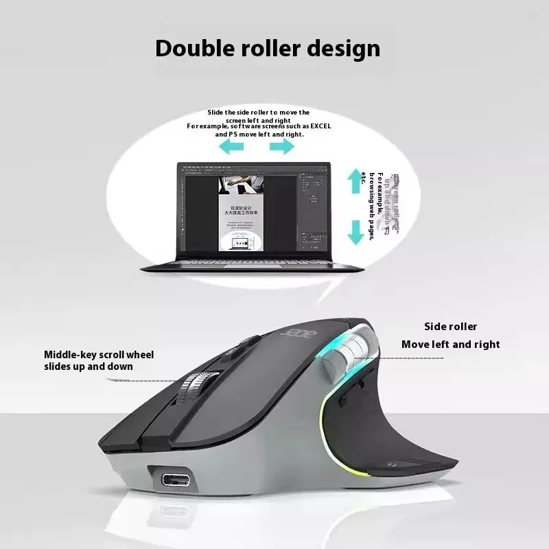 Acer Omr225 Gamer Mouse 3mode Ergonomic Mouse Bluetooth Wireless Mouse Dual Scroll Programming Gaming Mice Custom Office Mouses