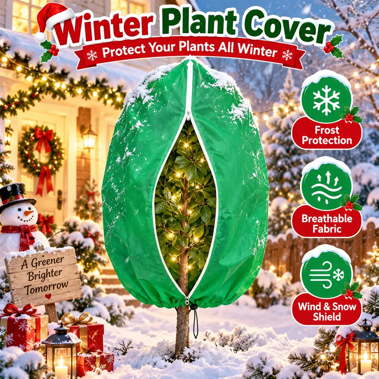 Winter Plant Cover Frost Freeze Protection Bag Breathable Non-Woven Tree Shrub Cover with Zipper Drawstring Outdoor Plants
