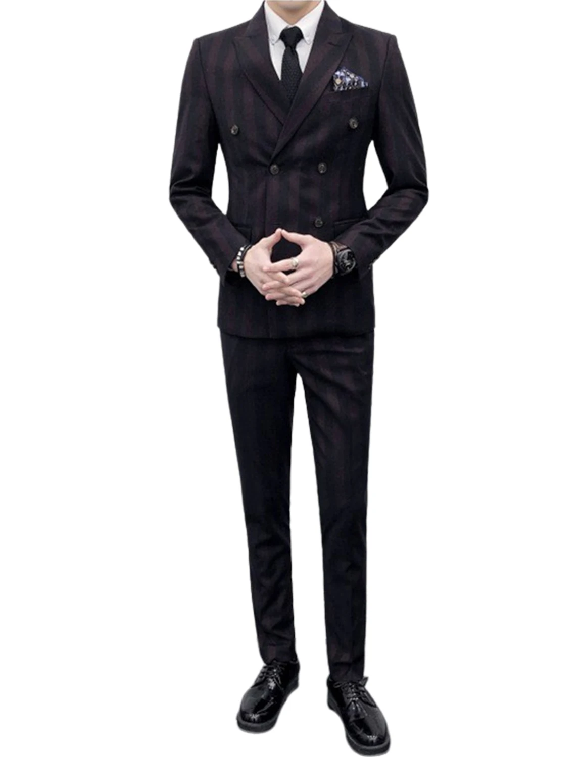 

Men's Stripe Suit Three Pieces Slim Fit Jacket Vest Pants Tailored Tuxedo Business Daily