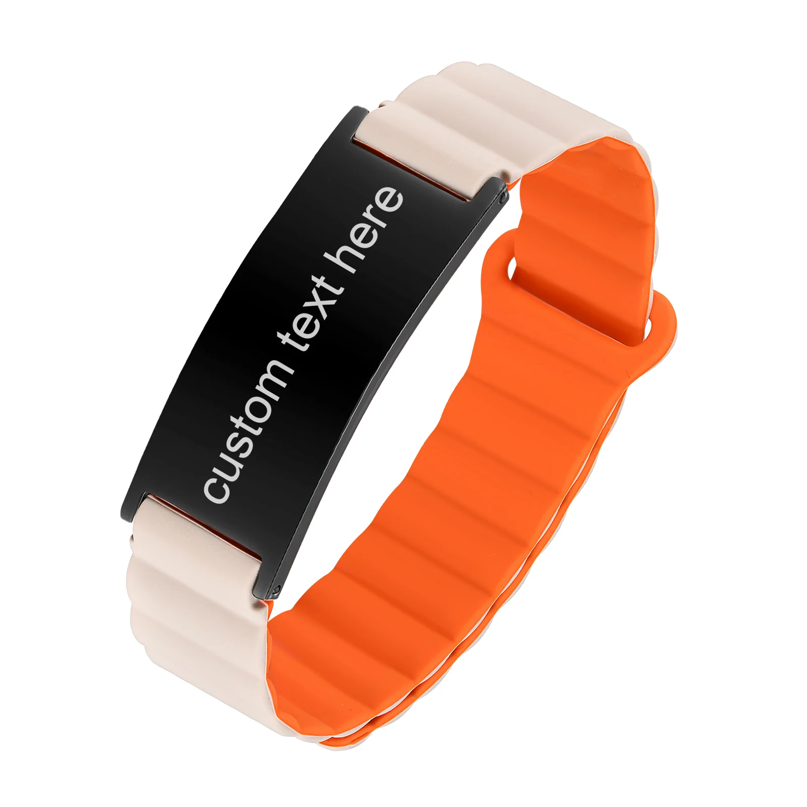 Pulseira magnética de identificação de data com nome personalizado gratuito para mulheres, pulseiras de silicone de aço inoxidável, presentes de joias personalizados