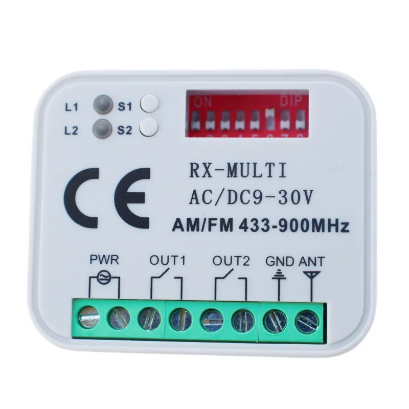 

1PCS Multi Frequency 433-900MHz Garage Door Remote Control Receiver 2 CH Controller Switch For 433 868 MHz Transmitter