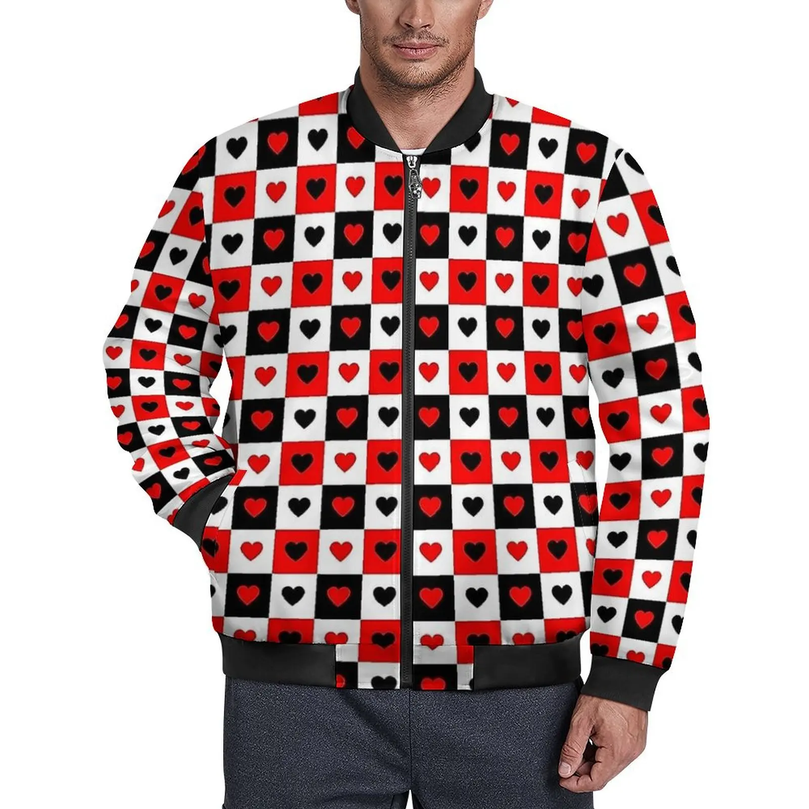 Valentine's Day Hearts Print Casual Jackets Men  Coats Autumn Street Wear Jacket With Pockets Custom Loose Windbreak 4XL 5XL 6XL