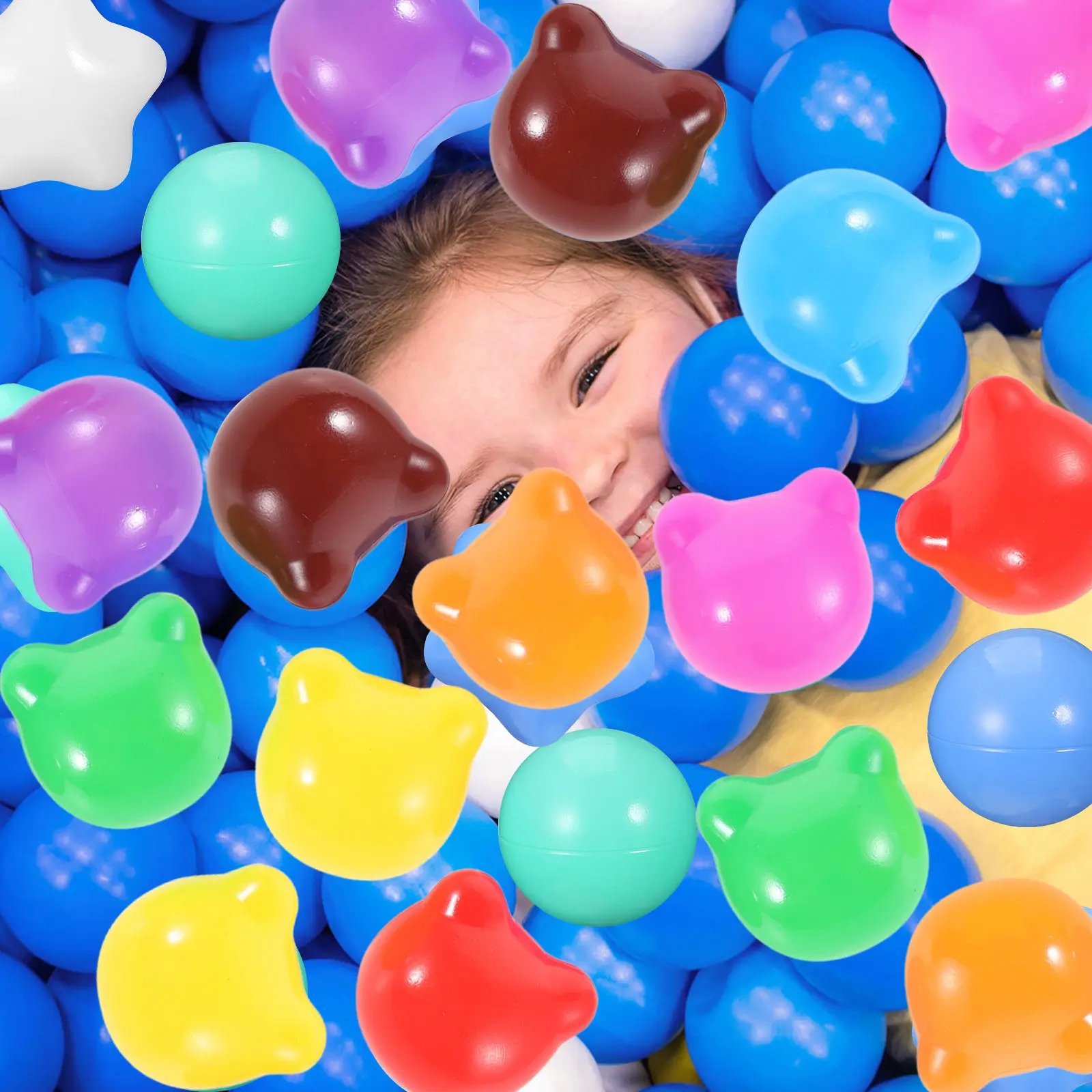 

100 шт. утолщенных пластиковых шариков в форме медведя для малышей, для сенсорного развития, для игровой зоны, для декора