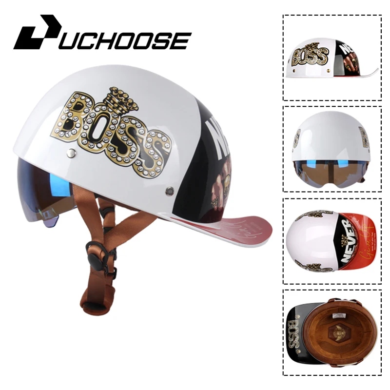ヴィンテージスタイルの野球用ヘルメット、ハーフレンズ、オートバイに適しています