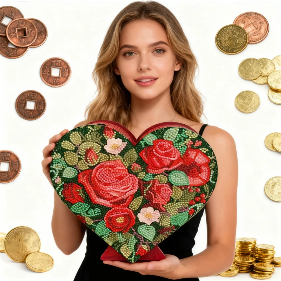 

2026 Creative 5d DIY Diamond Painting Red Rose Money-box Piggy Bank DIY Special-shape Diamond Painting Saving Pot Birthday gift