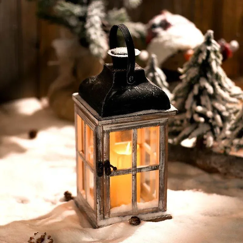 for American Retro Portable Lantern Horse Lamp Windproof Wrought Iron Wind Lamp Scented Candle Holder Ghee Lamp Home Ornament
