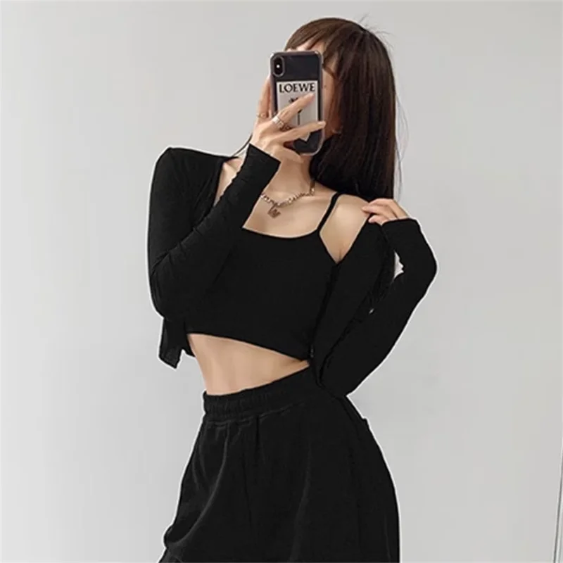 Korean Knitted Cropped Cardigan Women Spring Summer All Match Long Sleeve Cardigans Woman Single Breasted Crop Tops Female
