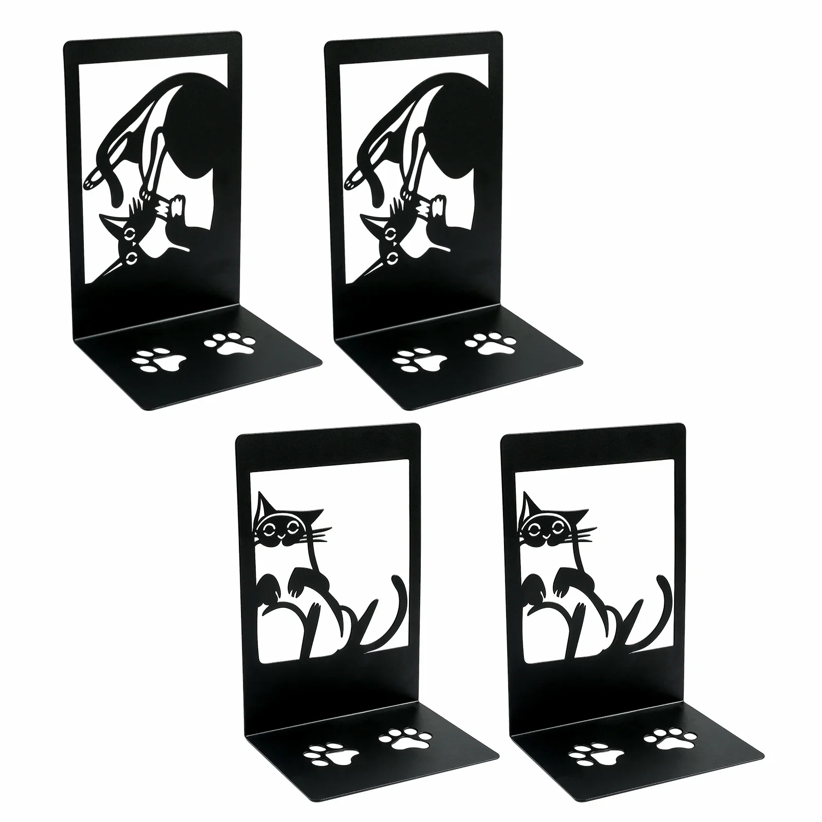 2Pcs/1Set Animal Hollow Cat Bookends Cat Paw Print Cute Office Table Bookends Retractable for Company Employee Office Appliance