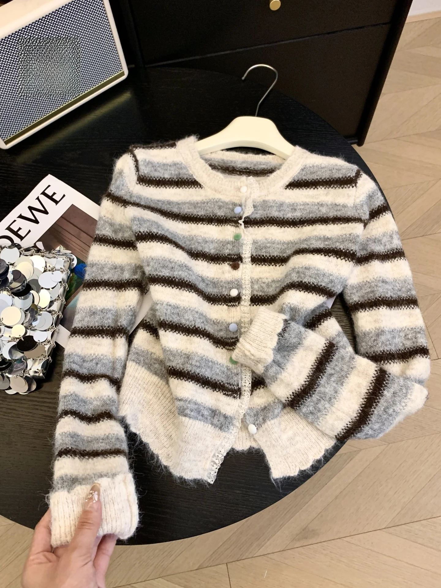 

Мягкий уютный кружевной полосатый вязаный свитер, женский осенне-зимний свитер цвета Faion Blo Camere, Ele Commute Sle