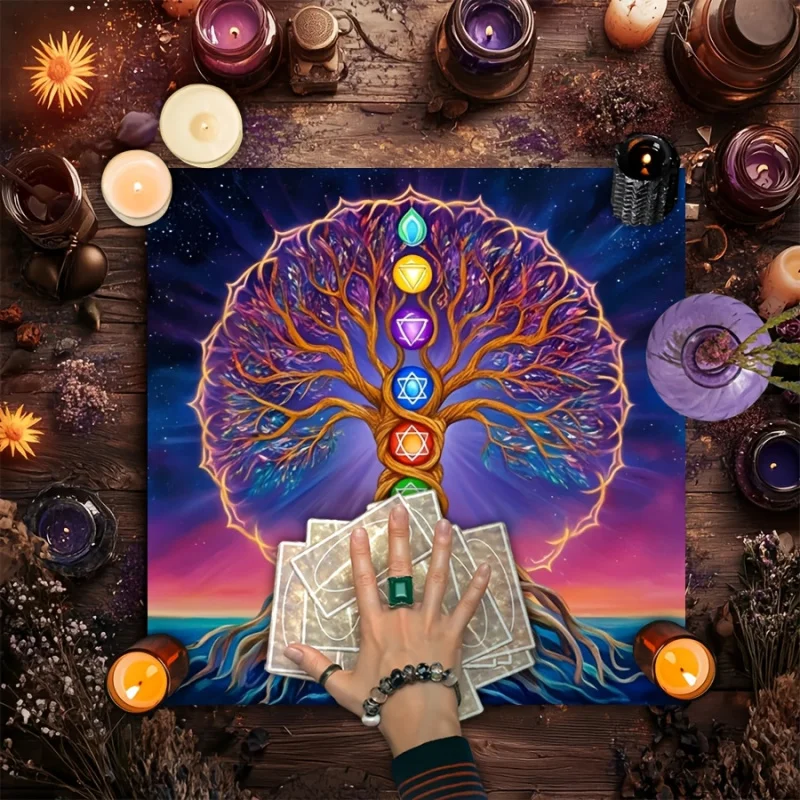 Chakra Tree of Life Tarot Card Tablecloth Magic Altar Cloth Seven Chakras Divination Ceremony Table Mat