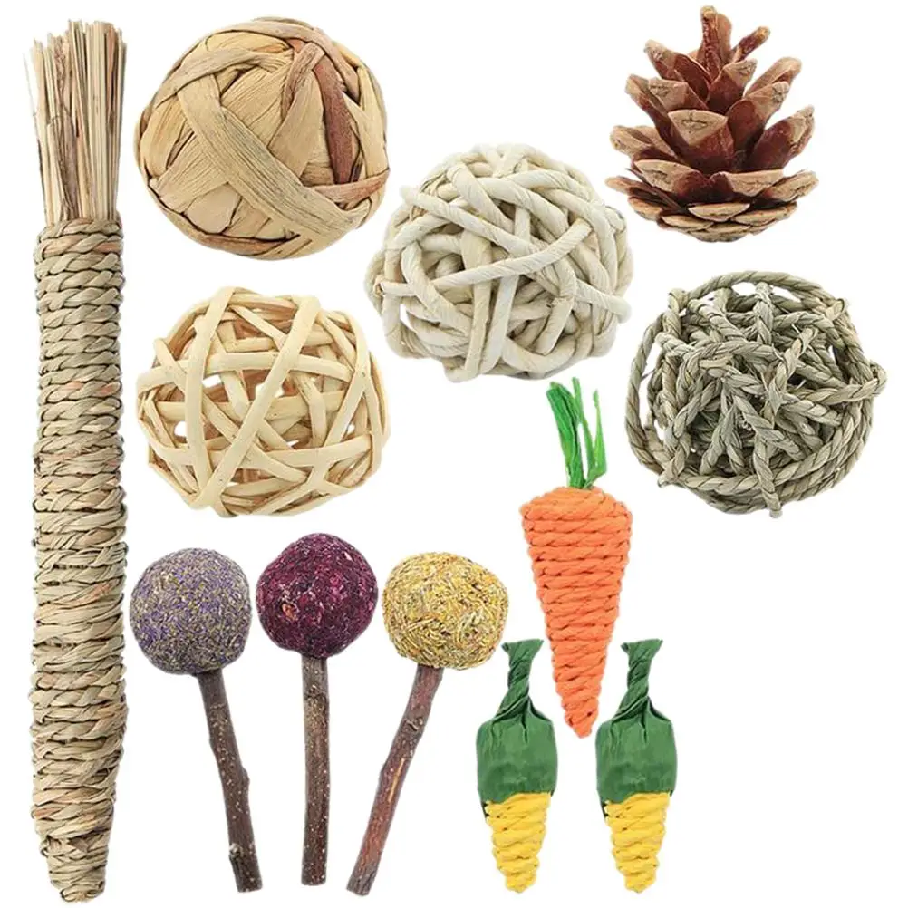 

12 Pcs Rabbit Chew Toy Hedgehog Toys for Cage Rat Bunny Rabbits Teeth Puppy Wooden Hamster Accessories Cages