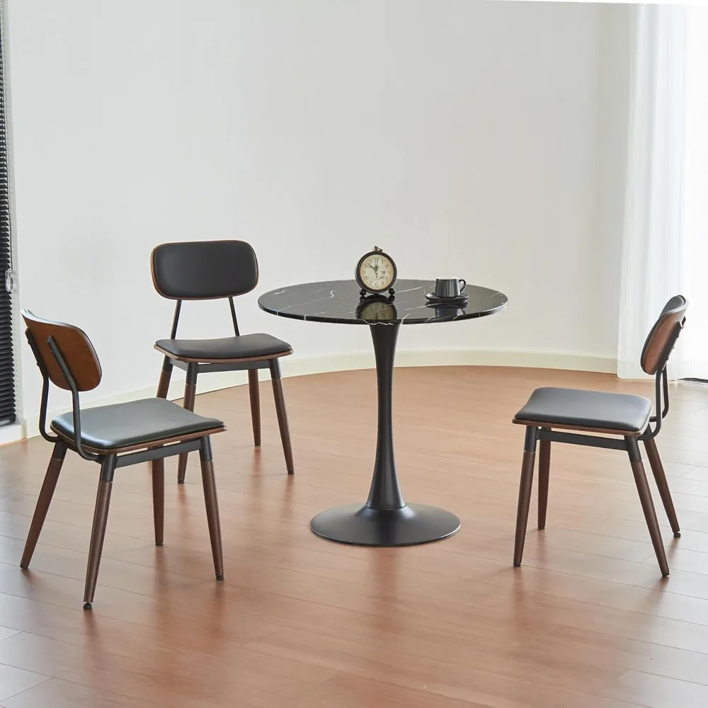 طاولة توليب مستديرة حديثة من منتصف القرن مع قاعدة معدنية لتناول الطعام في المطبخ