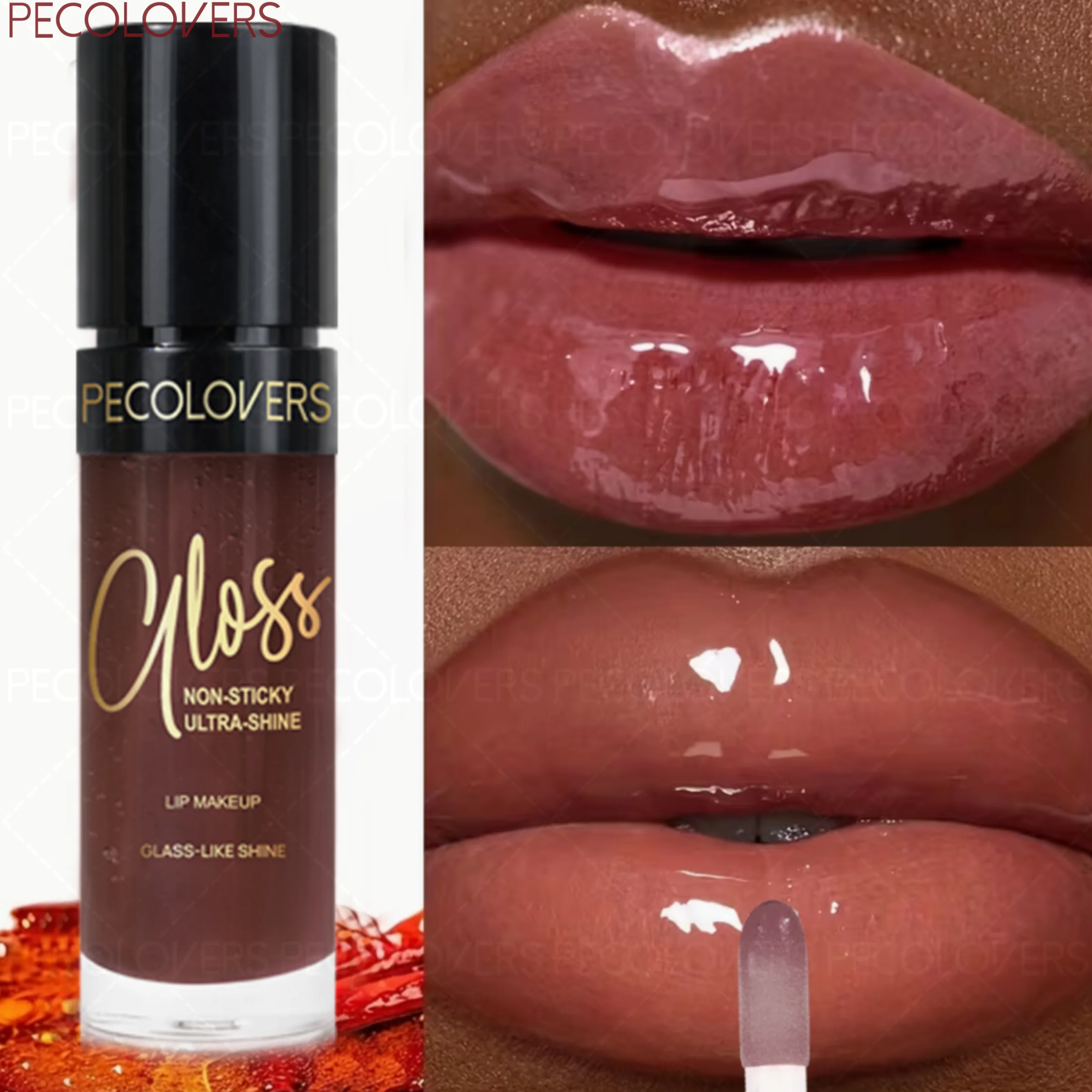 Shiny Plump Lip Glaze, Tinted Lip Gloss Pink Berry Nude, Non-Smudge Plump Lips Natural Brightening, Hydrating Lip Gloss