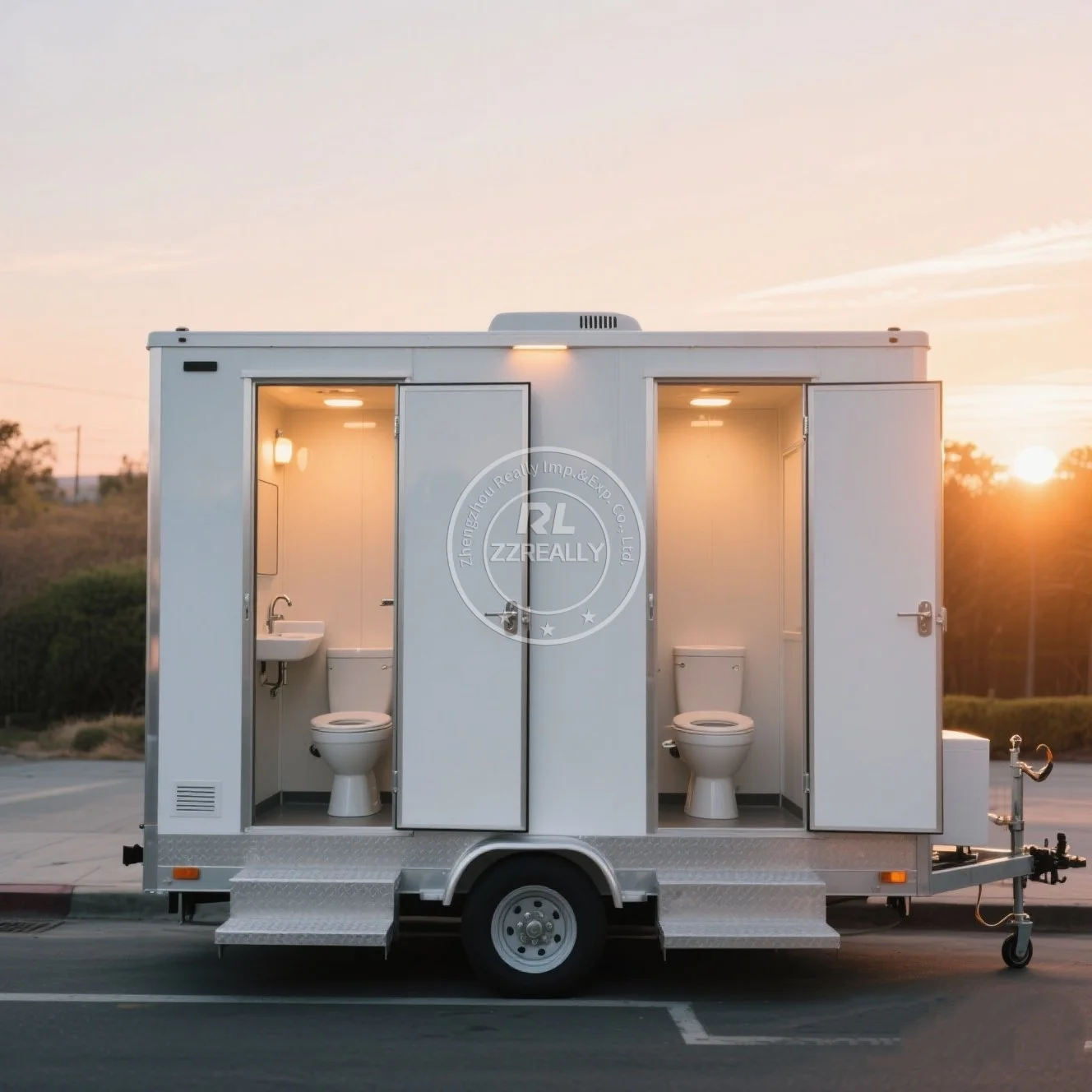 Factory Whole Sale 2 Station Portable Restroom Trailer Camping Toilet Trailer Caravan VIP Mobile Toilet Trailer