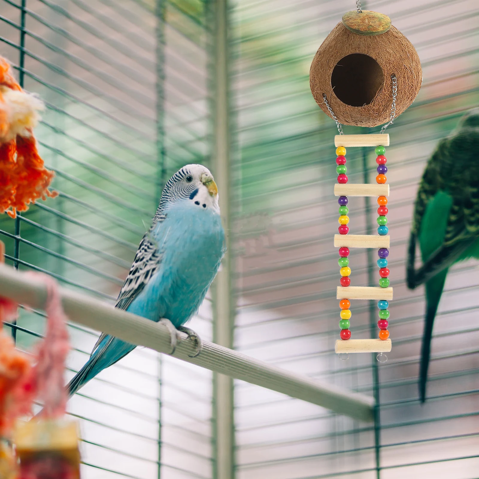 

Coconuts Shell Bird Nest Decorative Hanging Birdhouse Straw Breeding Cage for Pet Parrot Lark Resting Bed Home Garden