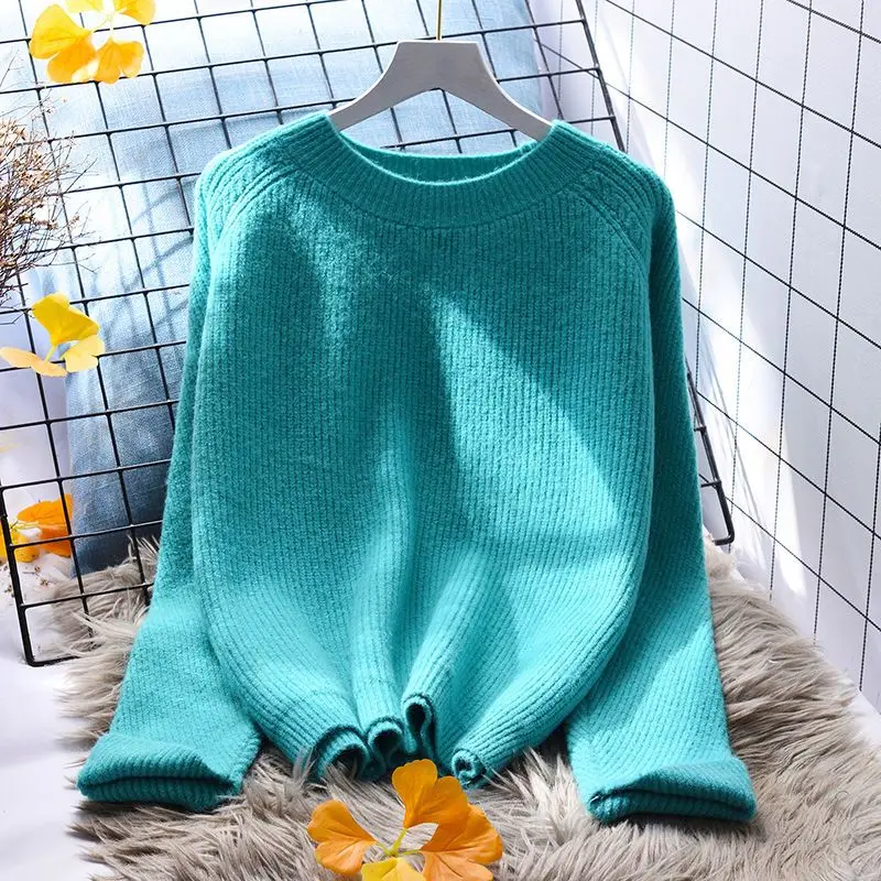 

Women 2023 Autumn Winter New Round Neck Pullover Tops Female Loose Sweaters Tops Ladies Korean Solid Color Knitted Tops Y256