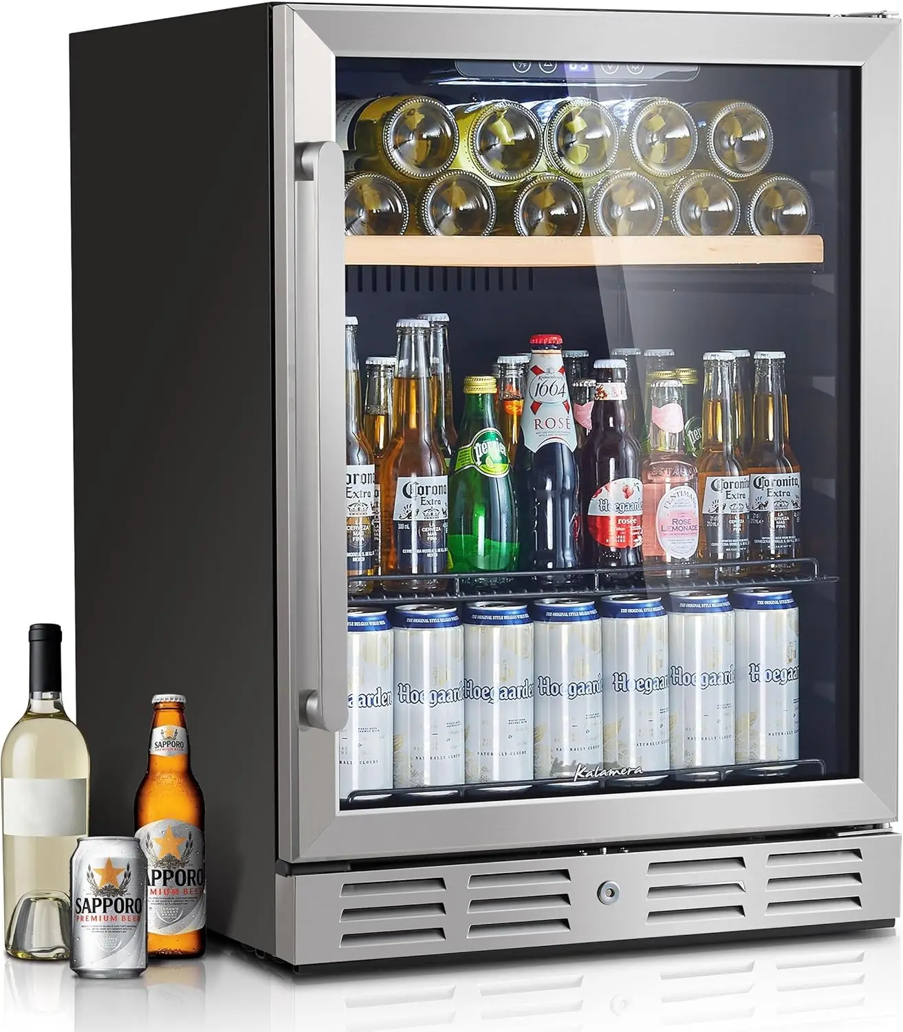 Beverage Fridge 24 Inch Beverage and Wine Cooler Built-in or Freestanding - 120 Cans & 16 Bottles Capacity Wine Refrigerator Coo