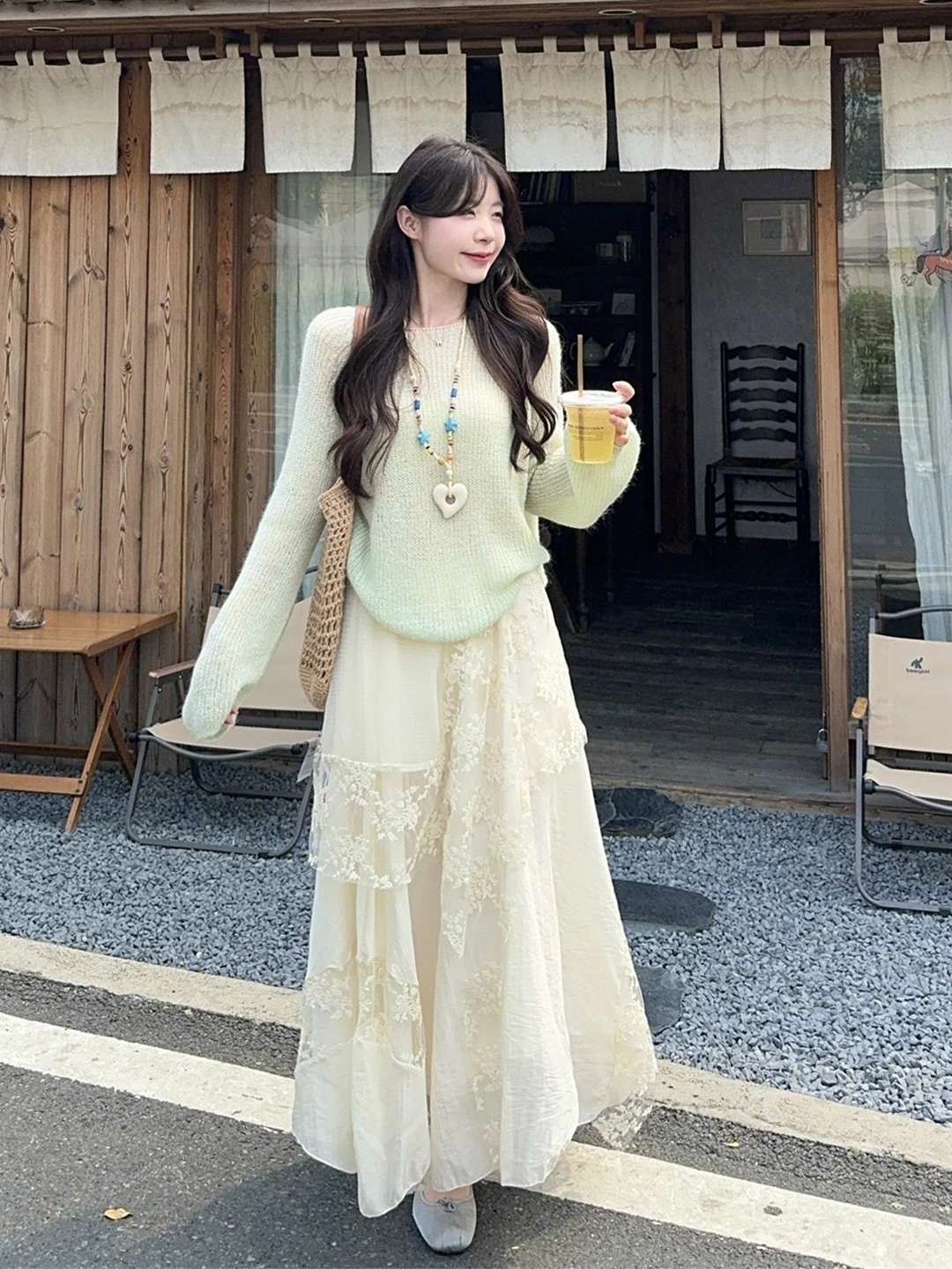 

Mint een Knitted Top And Lace Skirt Two-Piece Set for plus Size Women Ele Spring Slimming Outfit Korean Sle Casual Wear