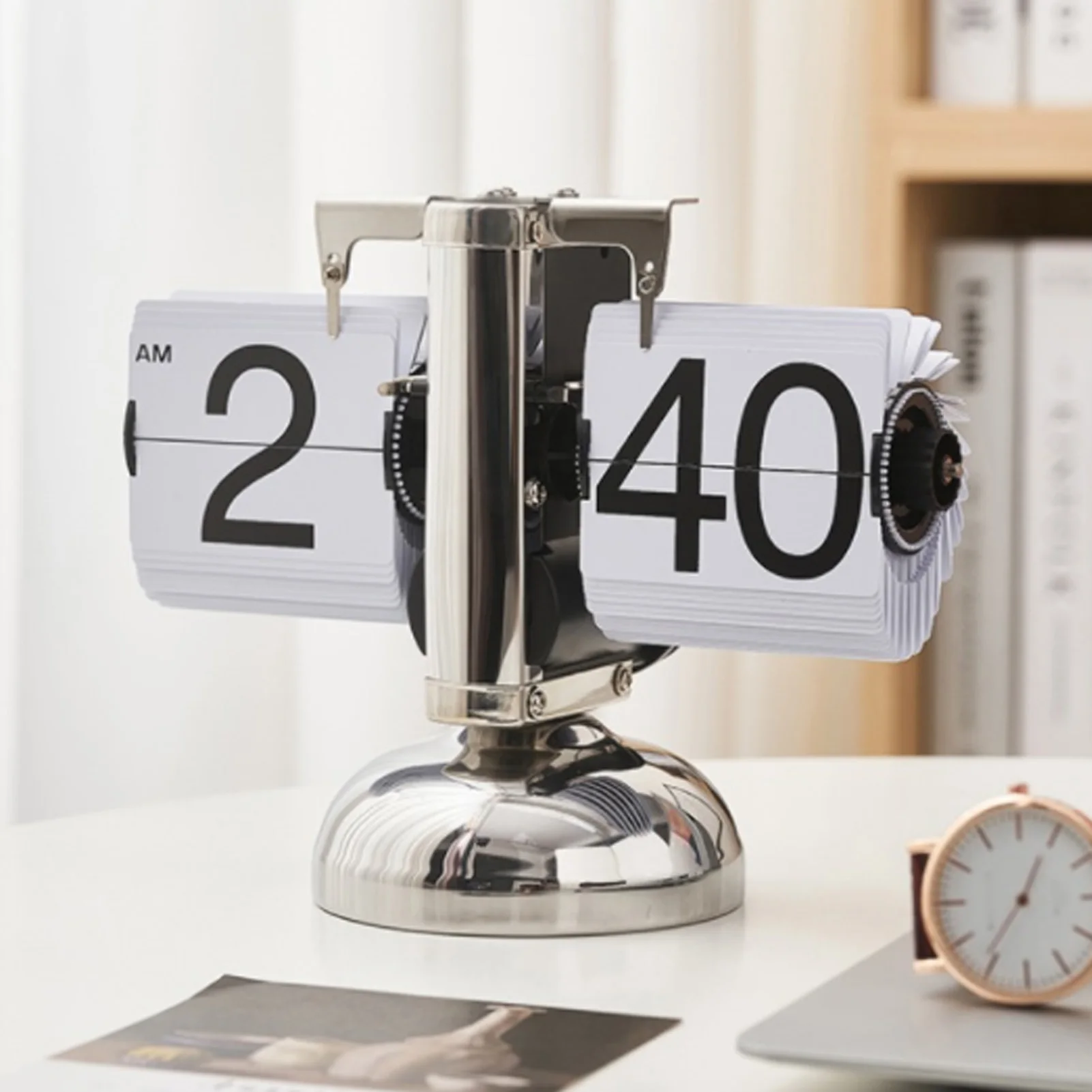 

ZK40 Digital Flip Down Clock Retro Minimalist Single Foot Mechanical Auto Flip Clock Desk Clock for Home Livingroom