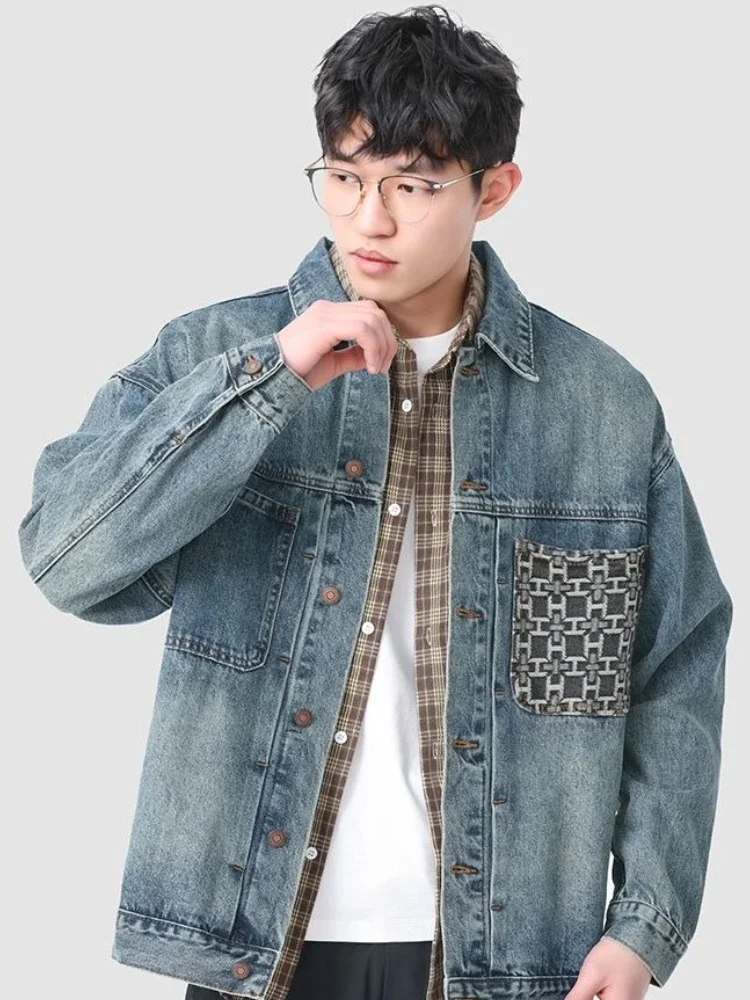 Jaket Denim Longgar Musim Gugur Pria Vintage Pakaian Pria Pengiriman Cepat Mantel Koboi Rock untuk Pria Harga Terjangkau Pakaian Korea Populer yang Stylish