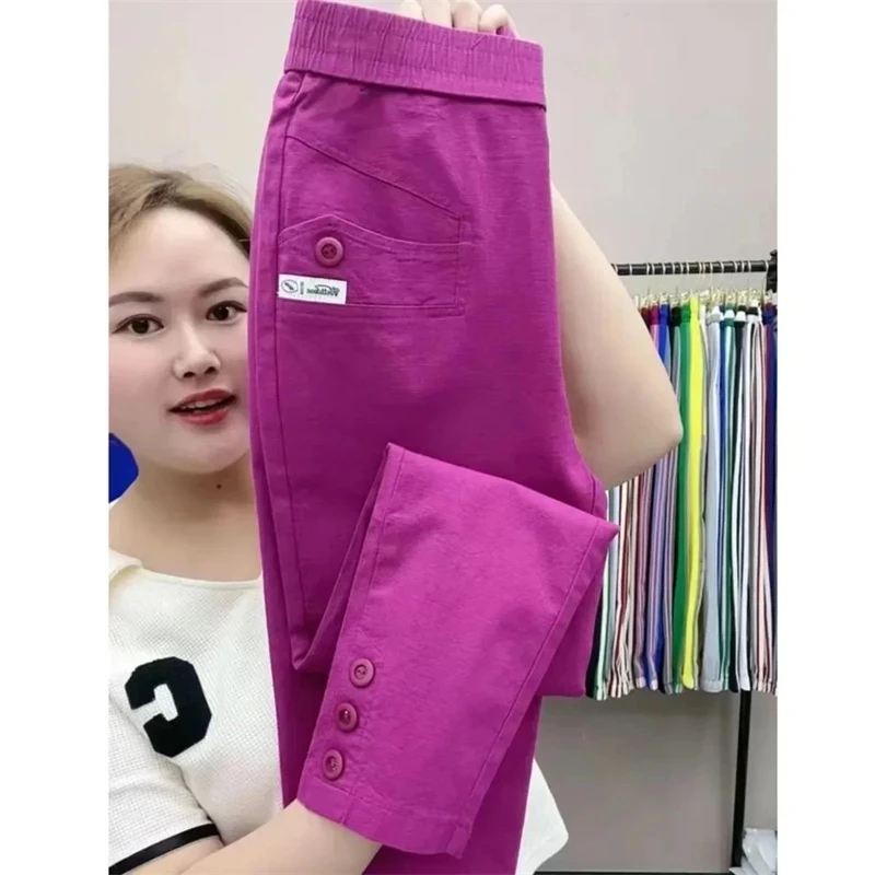 2023 New Cotton Linen Harun Pants Women's Summer Loose  High Waist Be All-Match Thin Slim Casual Pants Female Nine-Point Pants