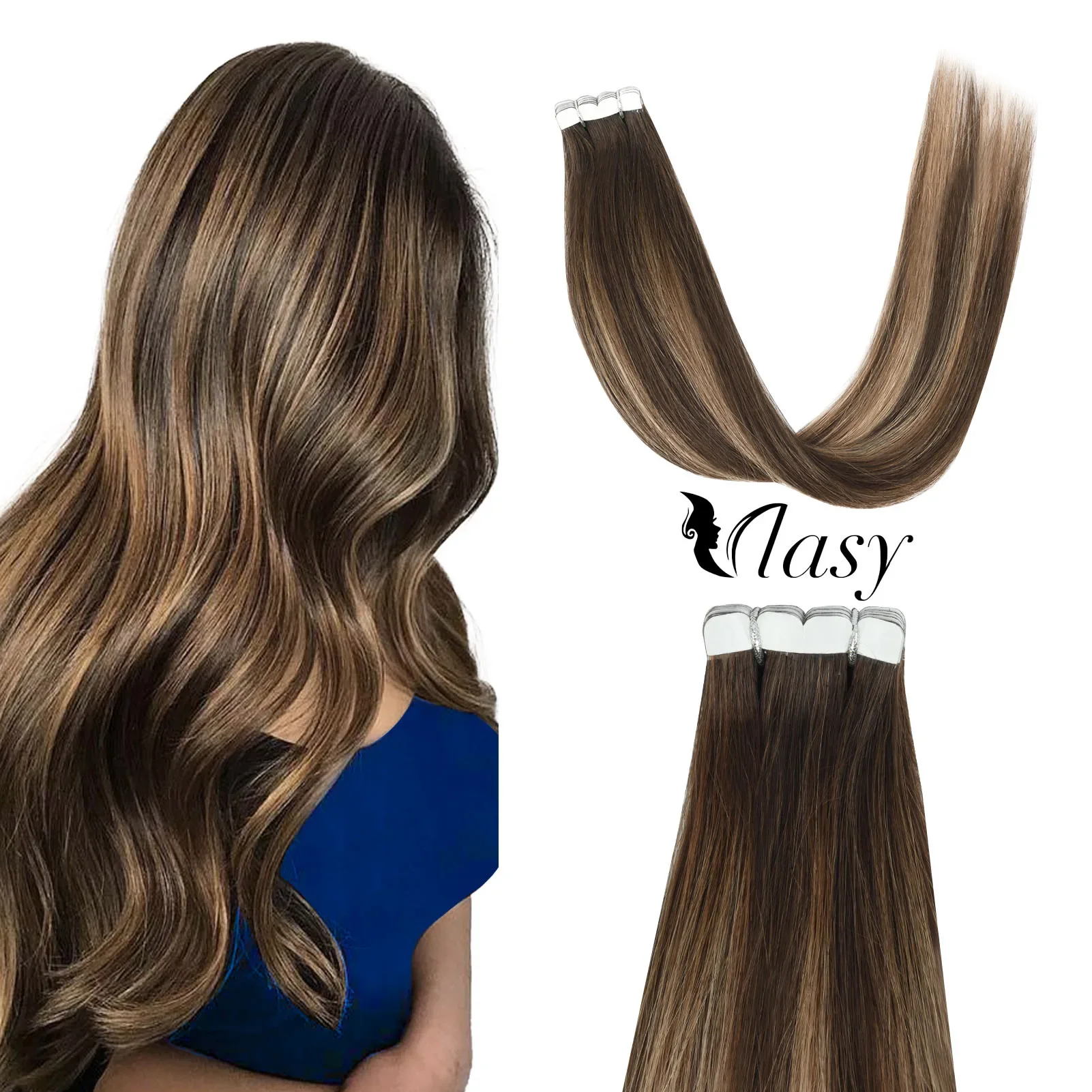 Vlasy Mini Tape In Hair Extensions 10P Real Human Hair Natural Hair Adhesive Straight Seamless Skin Weft 12