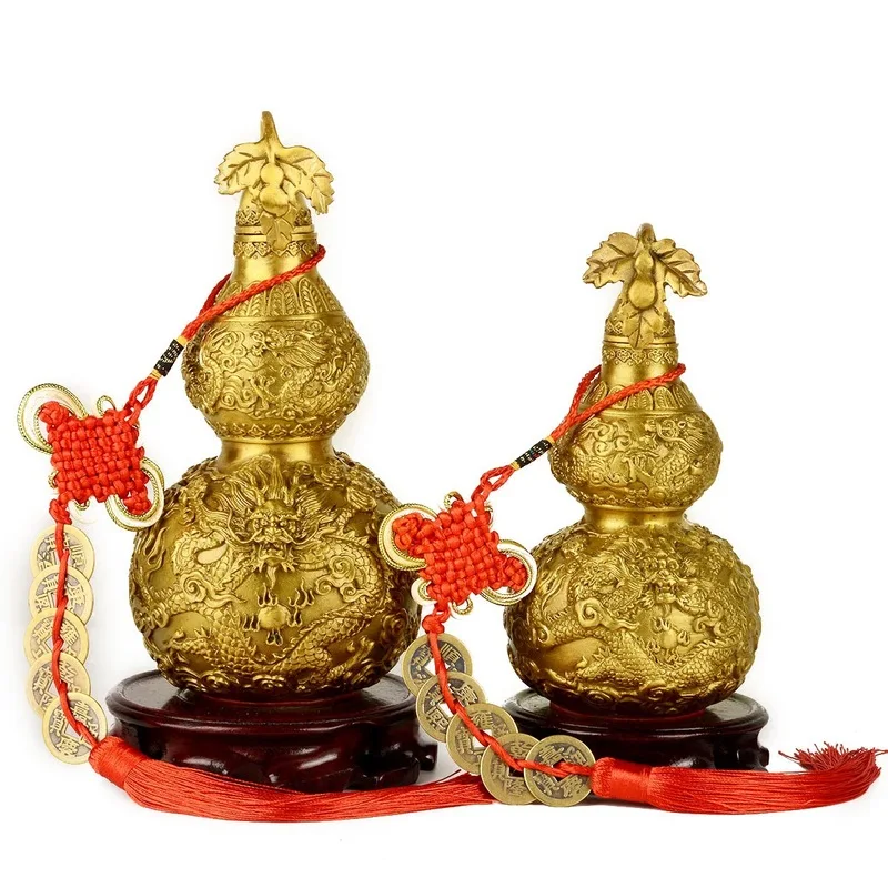 Large Dragon Pattern Ornament, Open-Ended Treasure Gourd for Study and Living Room, Brass Craft