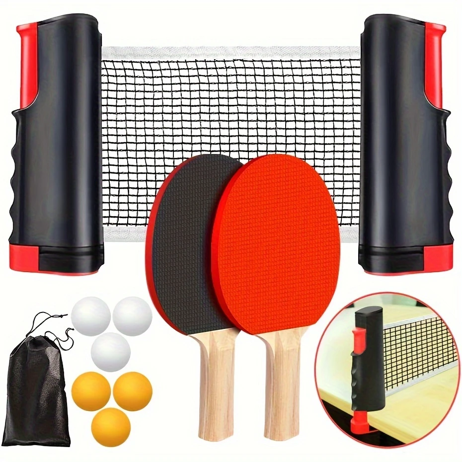 

Ping Pong Paddle Set, Portable Table Tennis Set with Retractable Net,Rackets,Balls and Carry Bag for Indoor/Outdoor Games，gift