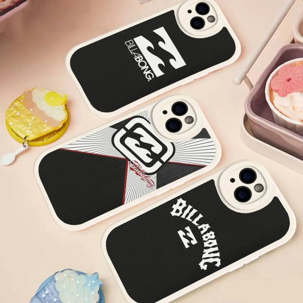 Capa de Telefone Casual Surfing-B-Billabong em Couro para iPhone 15 14 13 Pro Max 12 11 16 Plus