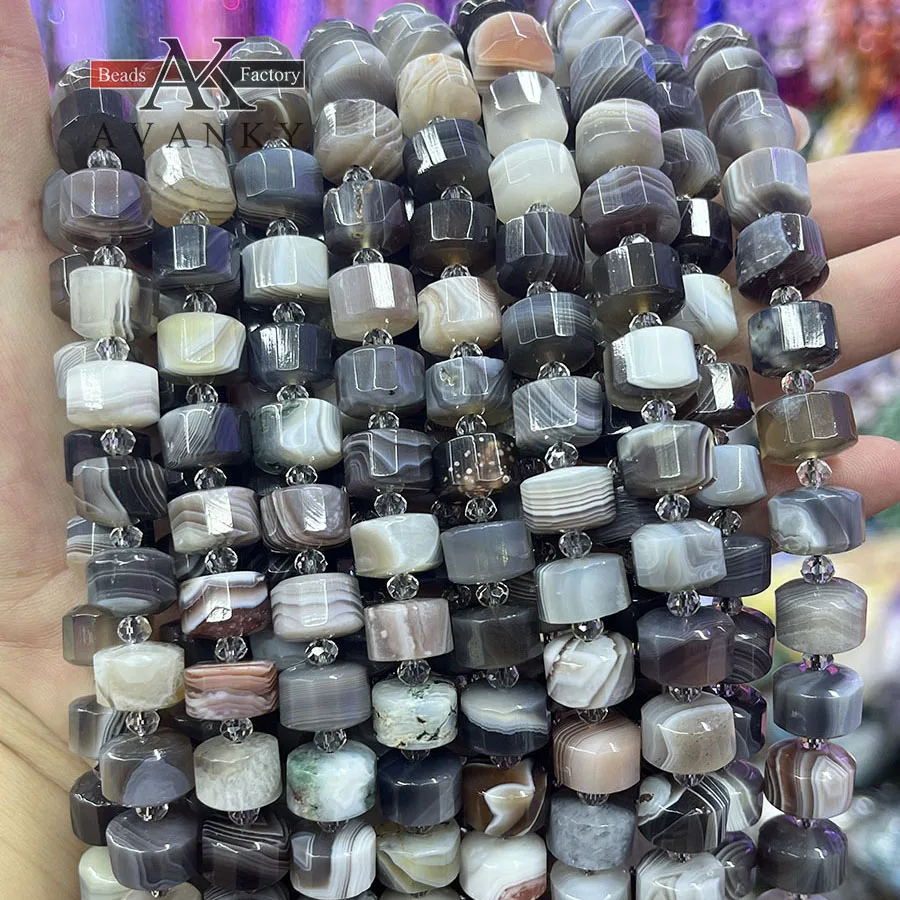 Natural Persian Gulf Agate wheel Shape  Faceted Cylindrical Loose Beads Stone For Jewelry Making DIY Necklace Bracelet 15''