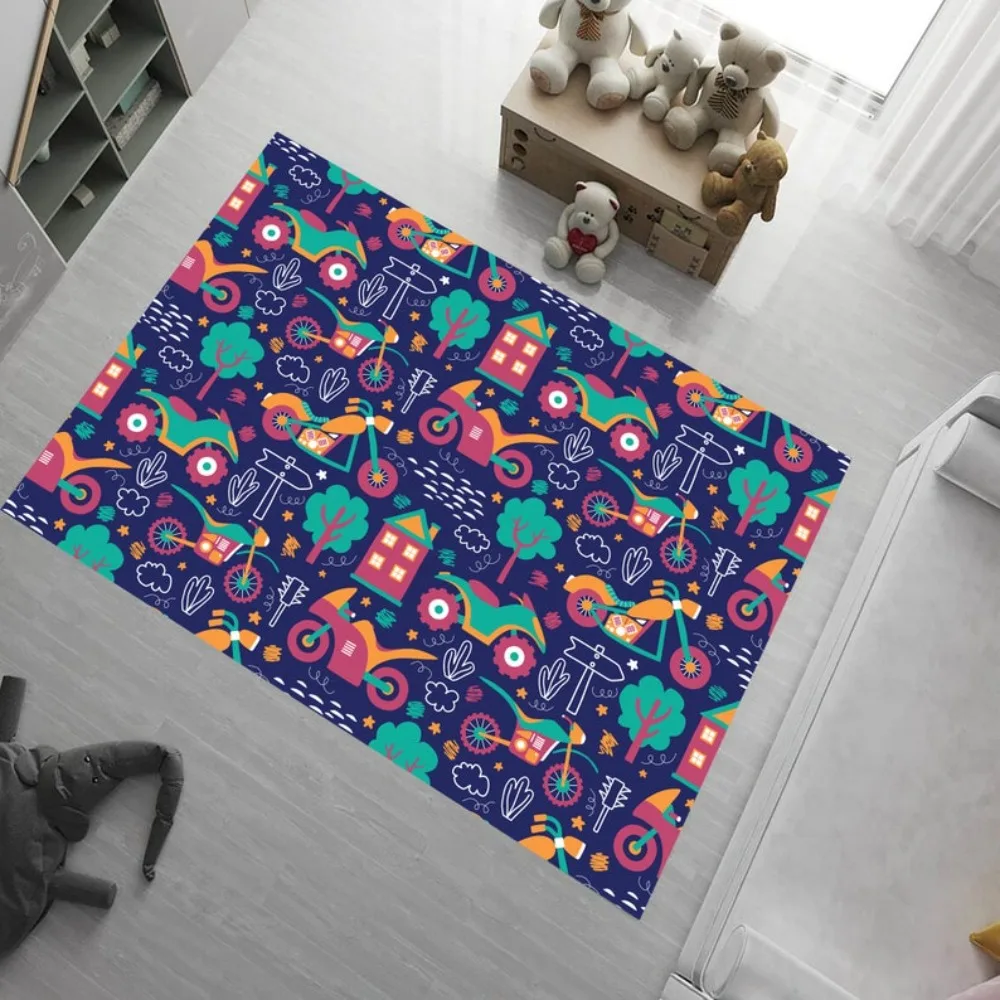 Cute Cartoon Vehicle Construction Car Area Rug  Dinosaur Bus Print Carpet Non-Slip Washable Floor Mat for  Bedroom