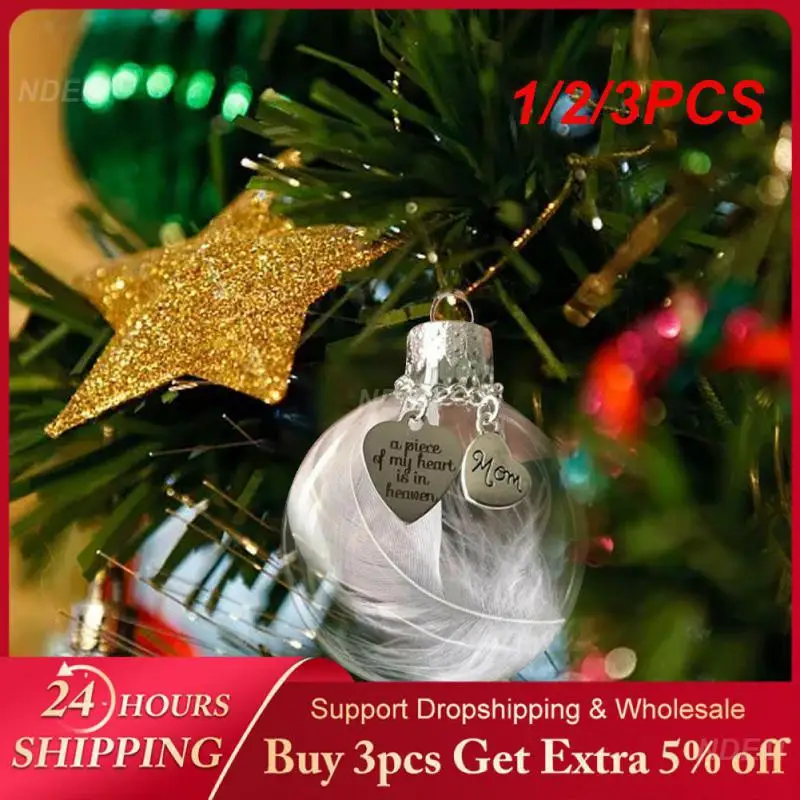 1/2/3PCS Christmas Tree Decoration Angel Wing Crystal Ball Ornaments Badminton On My Heart In Heaven Pendant Merry Christmas