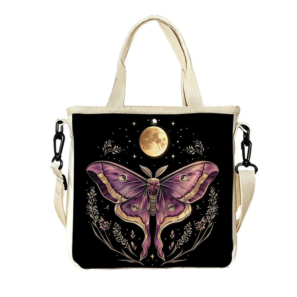 moon moth aloft Double-Sided Printed Canvas Tote Bag with Detachable Crossbody Strap for Women Daily Commute