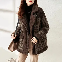 Autumn Winter Woolen Coat 2024 New Fashion Grain Fleece Warm Women's Cotton Coat Brown Zipper Outerwear Windbreaker Female