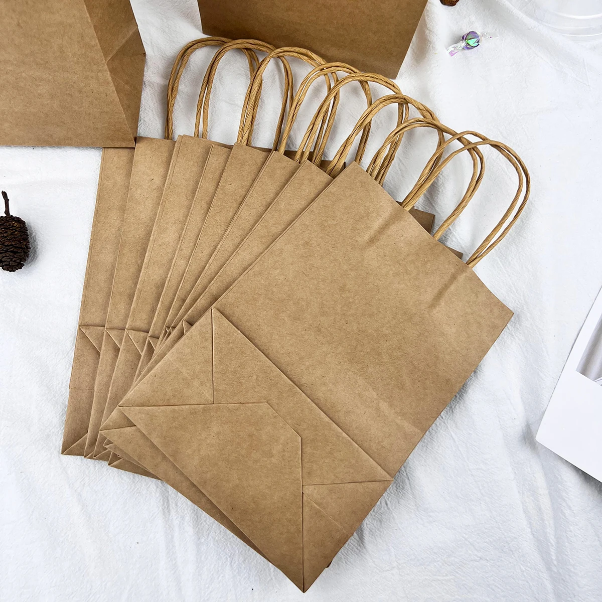 10pcs- Handbag Kraft Paper Packing Bag Takeaway Kraft Paper Bag