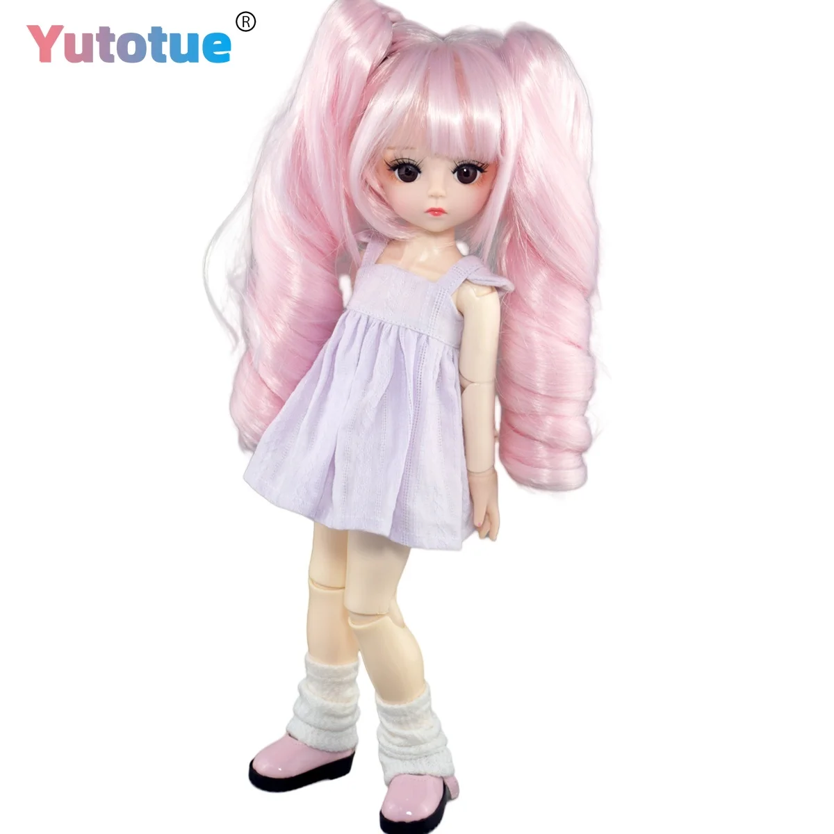 

YUTOTUE 30cm Height Girl Doll with Short Hair and Two Ponytail Dress Shoes Full Set BJD Doll Toy