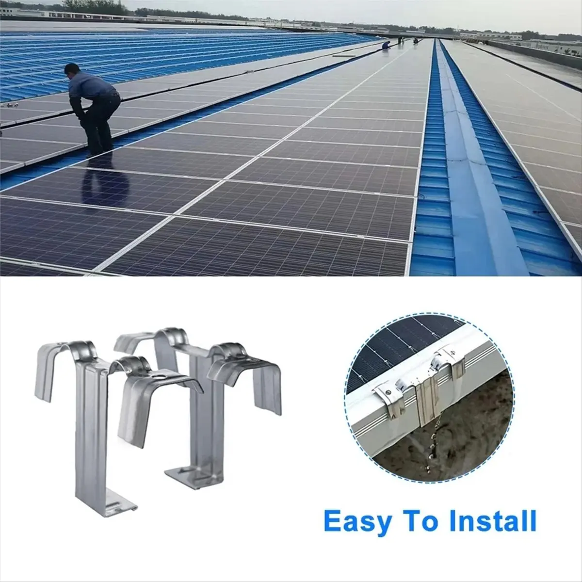 ●100PCS 35Mm Solar Panel Photovoltaic Water Guide Clip Stainless Steel Deflector Mud Drain Button Water Redirection Clips