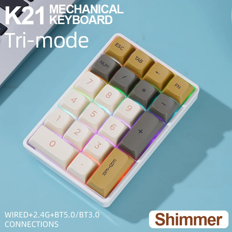 K21 Tri-mode Mechanical Numeric Keypad FREEWOLF Hot Swappable PBT Keycaps RGB Backlight Mini Numpad for Office Financial