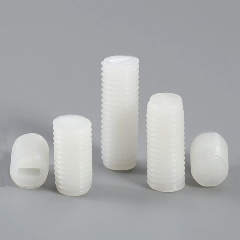 Plastic Slotted Flat-Tip Set Screws M3 M4 M5 M6 M8 M10 M12 White Nylon Set Grub Screw Headless Slotted Bolts Length 4-50mm
