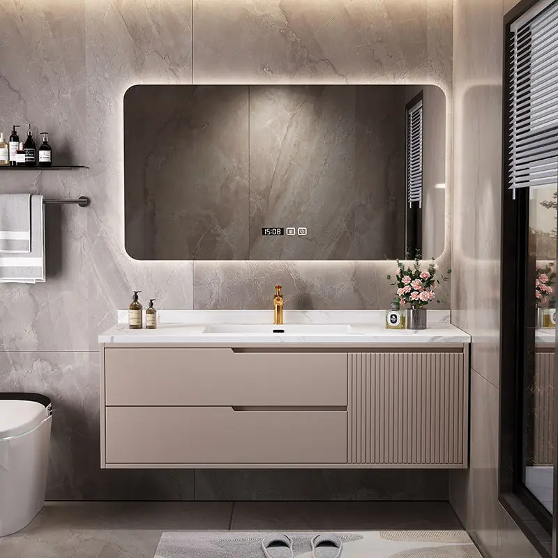 Light and luxurious slate seamless ceramic basin oak painted bathroom cabinet washbasin combined bathroom washstand washstand