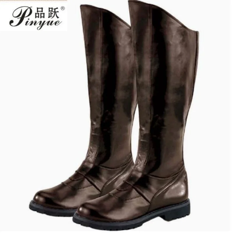 

Mens Tall Boots Retro Viking Pirate High Knee Shoes PU Leather Medieval Knight Boots Halloween British Motorcycle Shoes 38-48