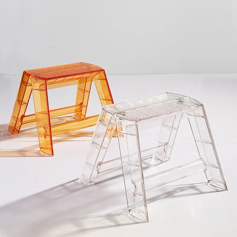 

Transparent Acrylic Stool Step Ladder Non-slip Pedal 3 Step Ladder Nordic Light Luxury Ladder Folding High Stools Kitchen