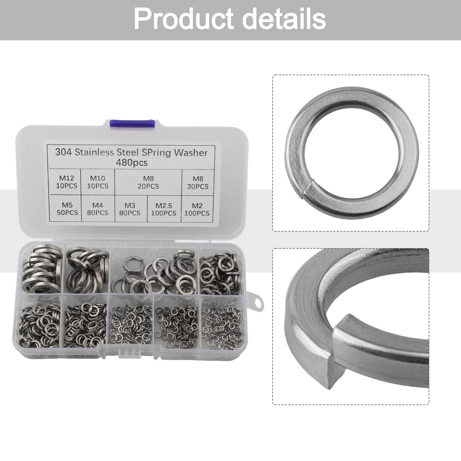 480pcs Spring Washers Stainless Steel Spring Lock Washers Set For Bolts Screws Spring Lock Washers Flat Washers Set